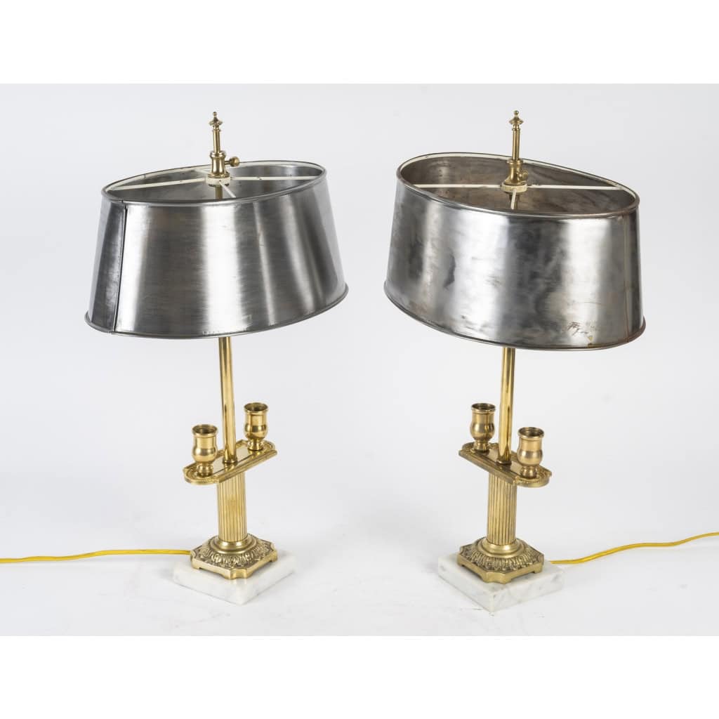 Paire de Bougeoirs Montés en Lampe à Poser, XIXème Siècle, Epoque Napoléon III .