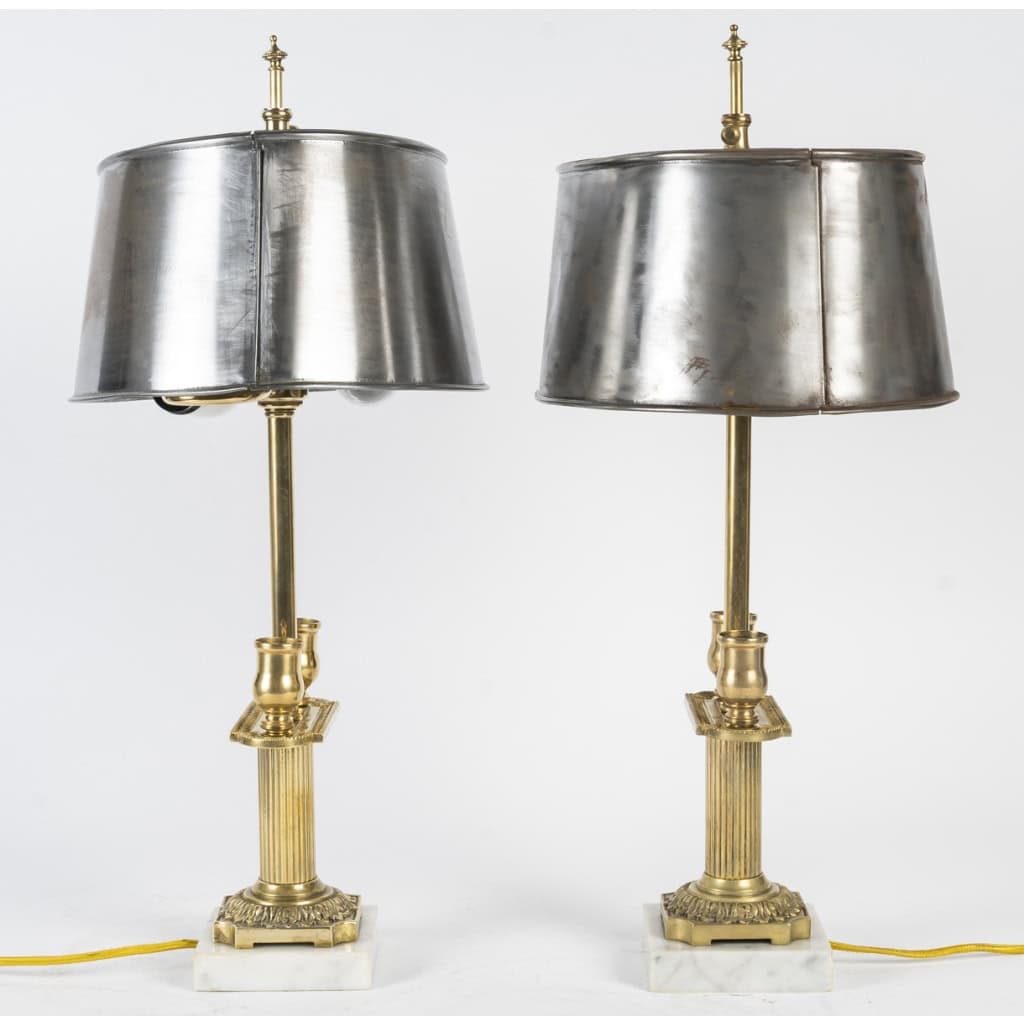 Paire de Bougeoirs Montés en Lampe à Poser, XIXème Siècle, Epoque Napoléon III .