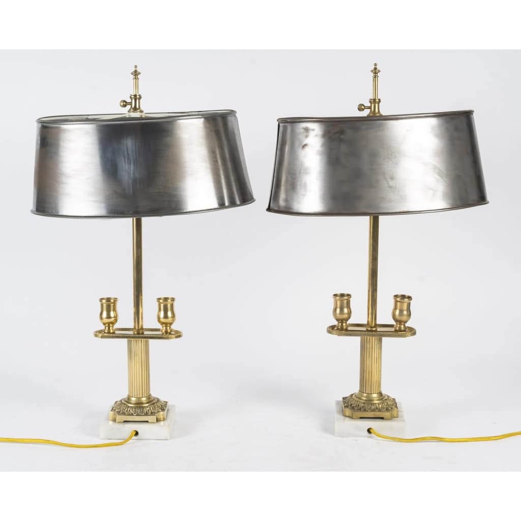 Paire de Bougeoirs Montés en Lampe à Poser, XIXème Siècle, Epoque Napoléon III .