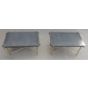 1950/70′ Paire de Bouts de Canapés Bronze Modèle Bambou Plateau Laque de Chine Style Maison Jansen