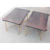1950/70′ Paire de Bouts de Canapés Bronze Modèle Bambou Plateau Laque de Chine Style Maison Jansen