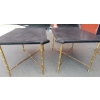 1950/70′ Paire de Bouts de Canapés Bronze Modèle Bambou Plateau Laque de Chine Style Maison Jansen