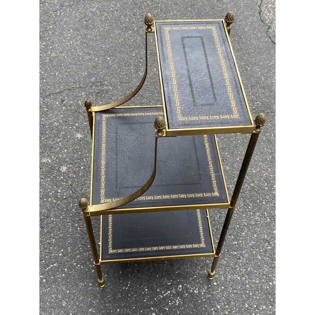1970′ Étagère à 3 Niveaux En Escalier Maison Baguès En Laiton et Plateaux Cuir Dorés à L’Or 5