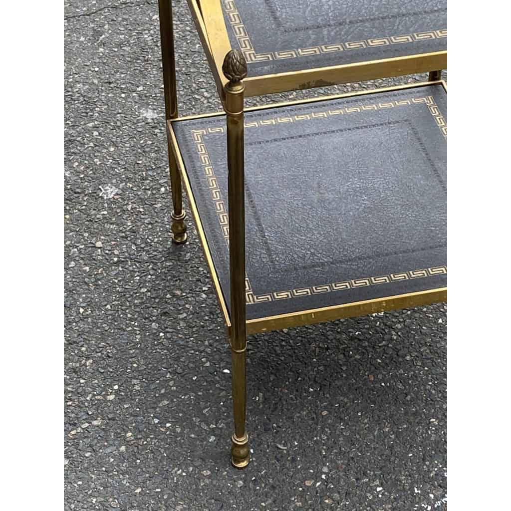 1970′ Étagère à 3 Niveaux En Escalier Maison Baguès En Laiton et Plateaux Cuir Dorés à L’Or 7
