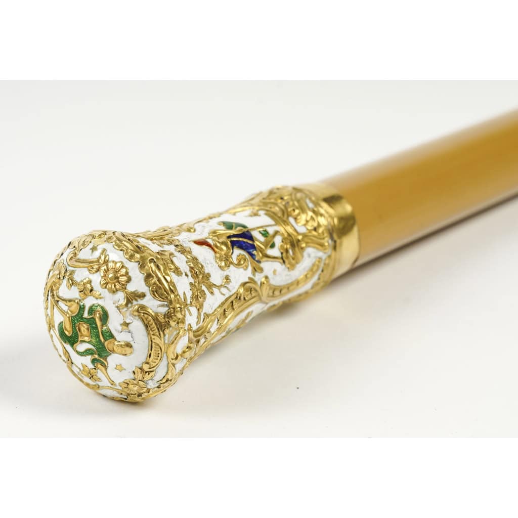 Canne d’homme – Walking stick – émail peint et or – Angleterre c. 1760 | Biron Canne d'homme - Walking stick - émail peint et or - Angleterre c. 1760