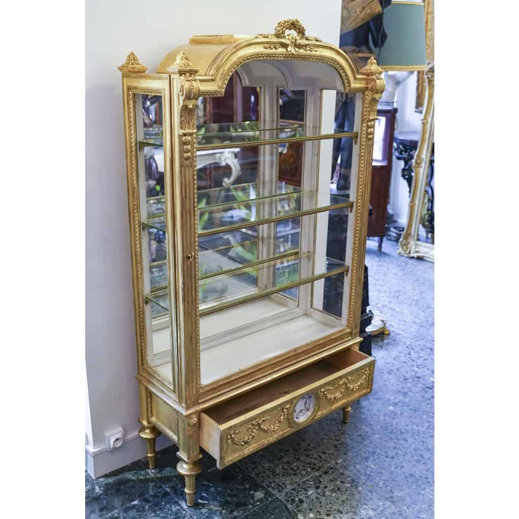 Vitrine De Style Louis XVI, d’époque N. 3, En Bois Sculpté, Doré à La Feuille D’or | Biron Vitrine De Style Louis XVI, d'époque N. 3, En Bois Sculpté, Doré à La Feuille D’or