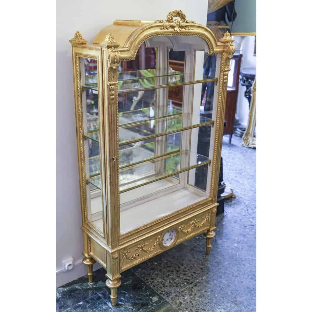 Vitrine De Style Louis XVI, d’époque N. 3, En Bois Sculpté, Doré à La Feuille D’or | Biron Vitrine De Style Louis XVI, d'époque N. 3, En Bois Sculpté, Doré à La Feuille D’or
