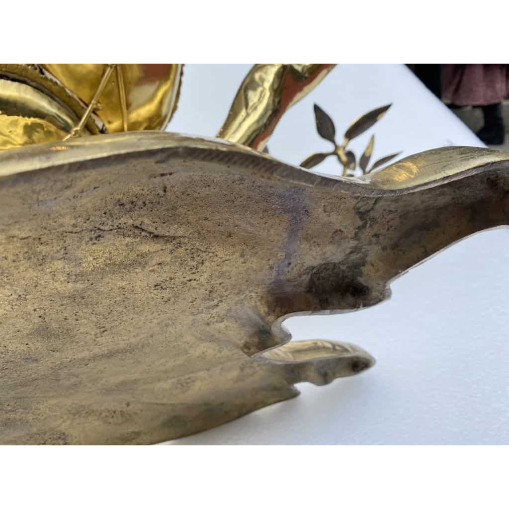 1970’ Table Basse Eclairante Au Bonzai Sur Dune De Sable En bronze doré Isabelle Faure Ou Duval Brasseur Avec Papillon Ailes En Agate 8