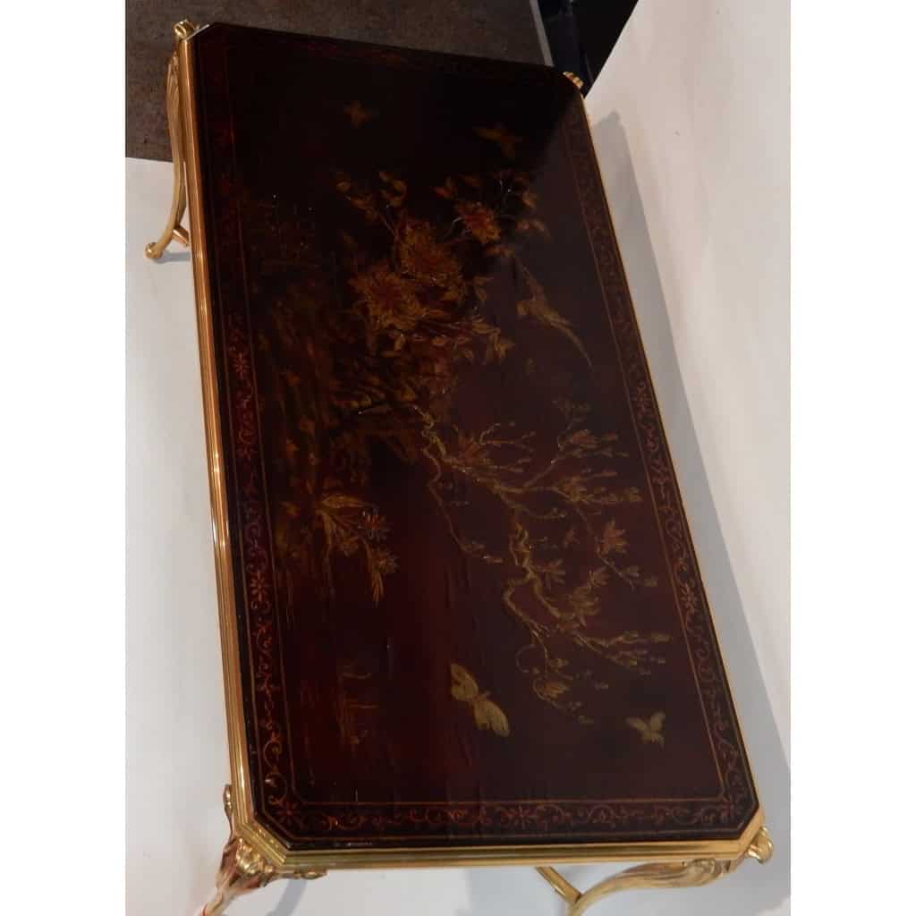 1940/50 Table Basse Plateau Laque de Chine Maison Baguès en Bronze Doré