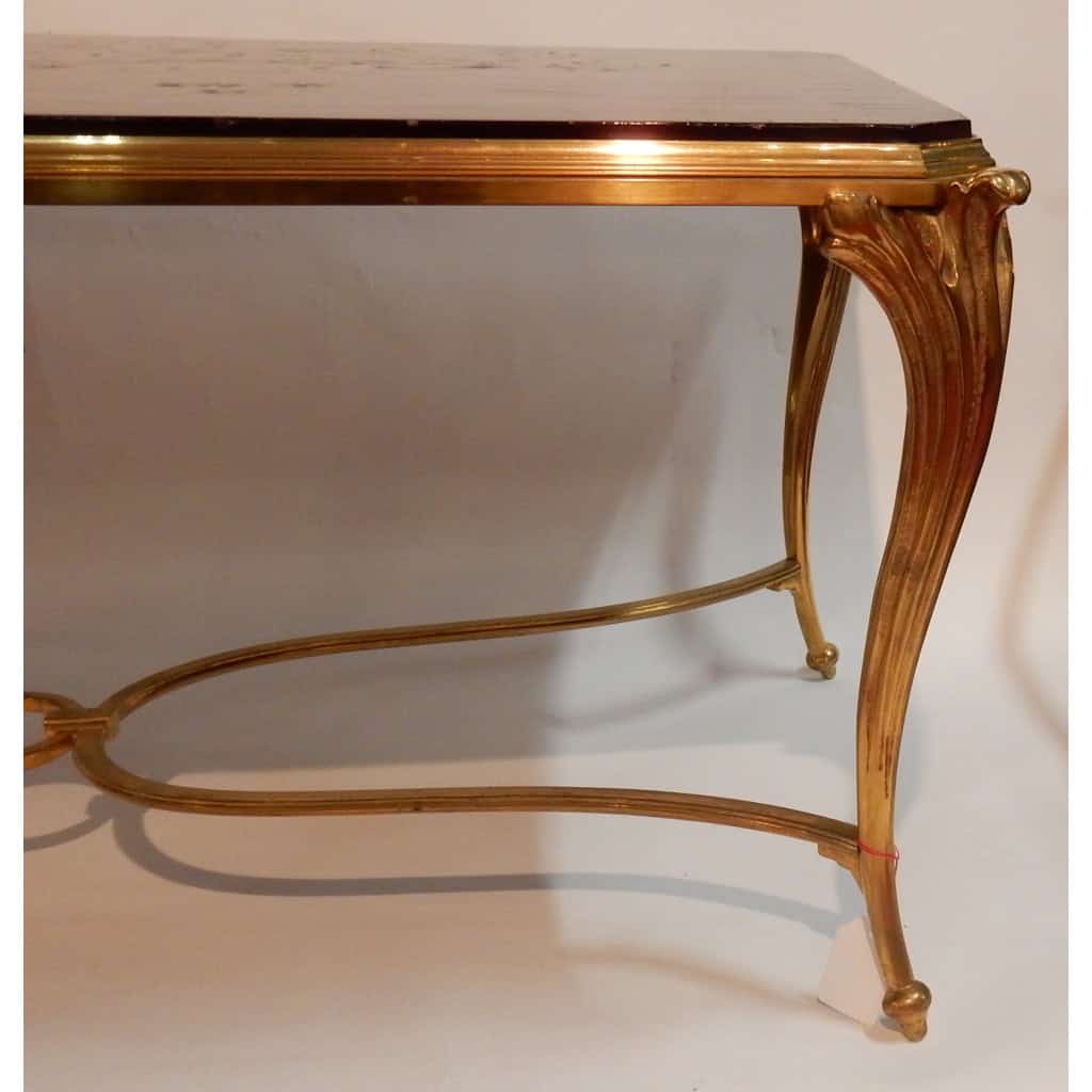 1940/50 Table Basse Plateau Laque de Chine Maison Baguès en Bronze Doré