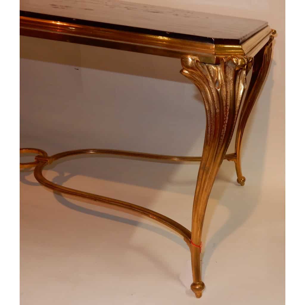 1940/50 Table Basse Plateau Laque de Chine Maison Baguès en Bronze Doré