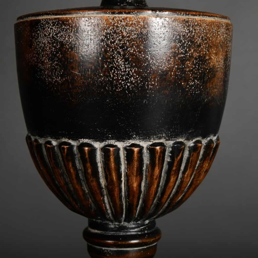 Paire de Lampes de Table Balustre en bois Noirci, XXème Siècle. | Biron Paire de Lampes de Table Balustre en bois Noirci, XXème Siècle.
