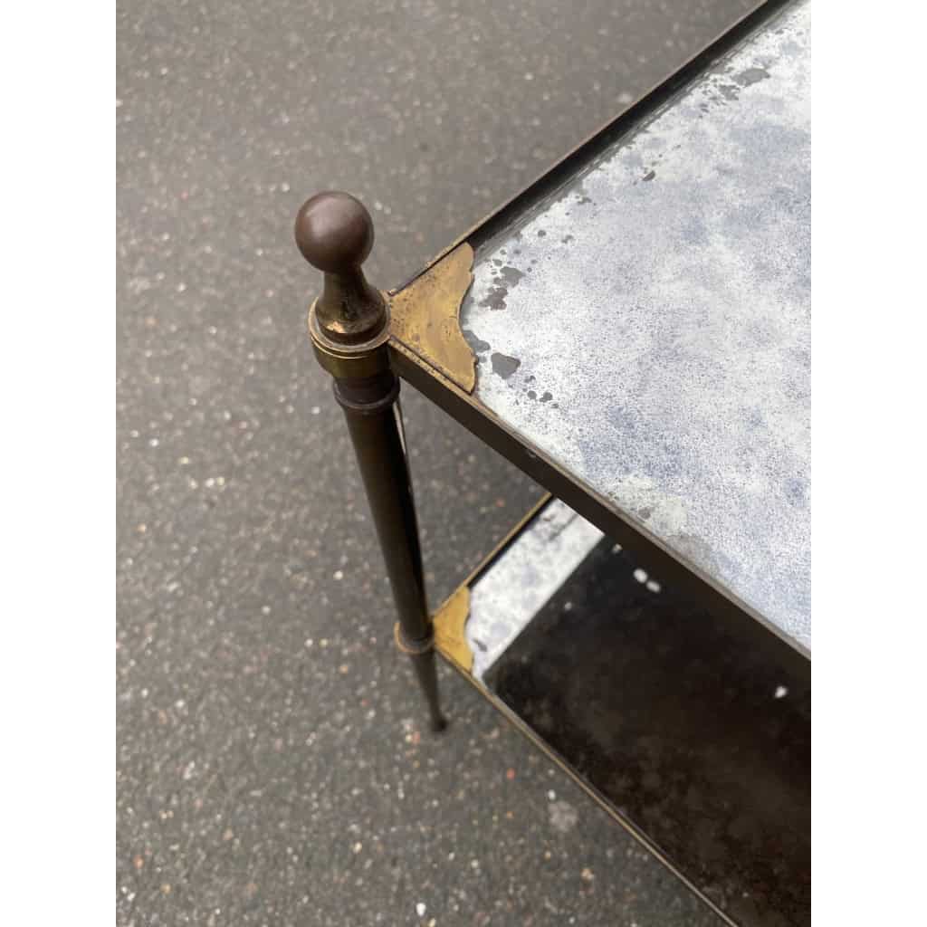 1950/70′ Paire de Tables Maison Jansen En Bronze Patiné Avec Plateaux Miroirs Vintage