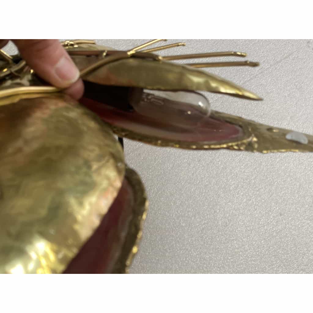 1970’ Applique Papillon en Bronze ou Laiton, Duval Brasseur Ou Isabelle Faure, 4 Ampoules, Ailes d’Agate | Biron 1970’ Applique Papillon en Bronze ou Laiton, Duval Brasseur Ou Isabelle Faure, 4 Ampoules, Ailes d’Agate