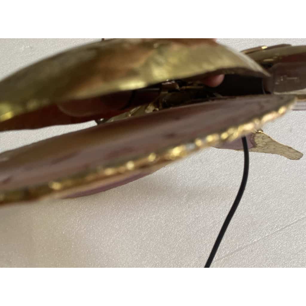 1970’ Applique Papillon en Bronze ou Laiton, Duval Brasseur Ou Isabelle Faure, 4 Ampoules, Ailes d’Agate | Biron 1970’ Applique Papillon en Bronze ou Laiton, Duval Brasseur Ou Isabelle Faure, 4 Ampoules, Ailes d’Agate