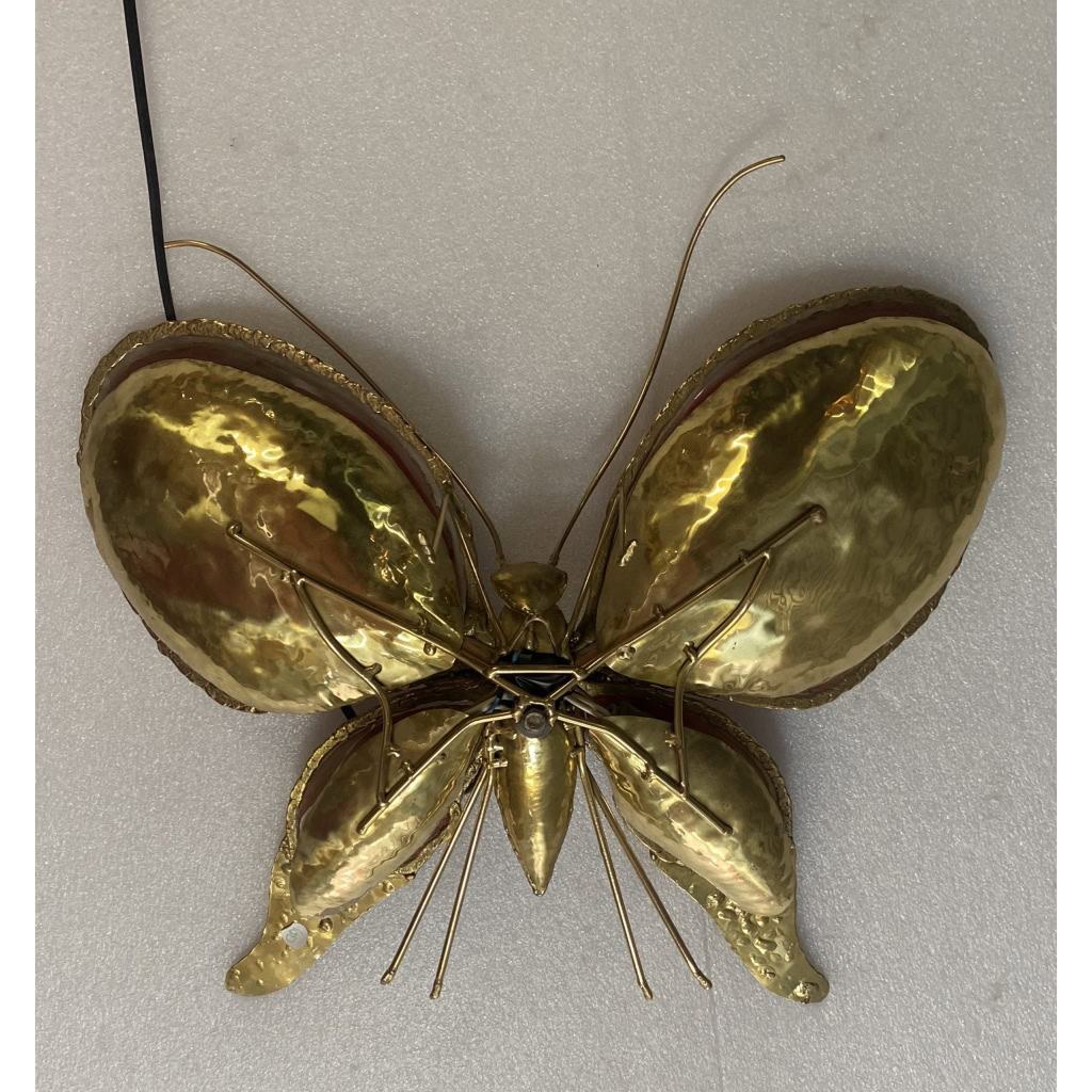1970’ Applique Papillon en Bronze ou Laiton, Duval Brasseur Ou Isabelle Faure, 4 Ampoules, Ailes d’Agate | Biron 1970’ Applique Papillon en Bronze ou Laiton, Duval Brasseur Ou Isabelle Faure, 4 Ampoules, Ailes d’Agate