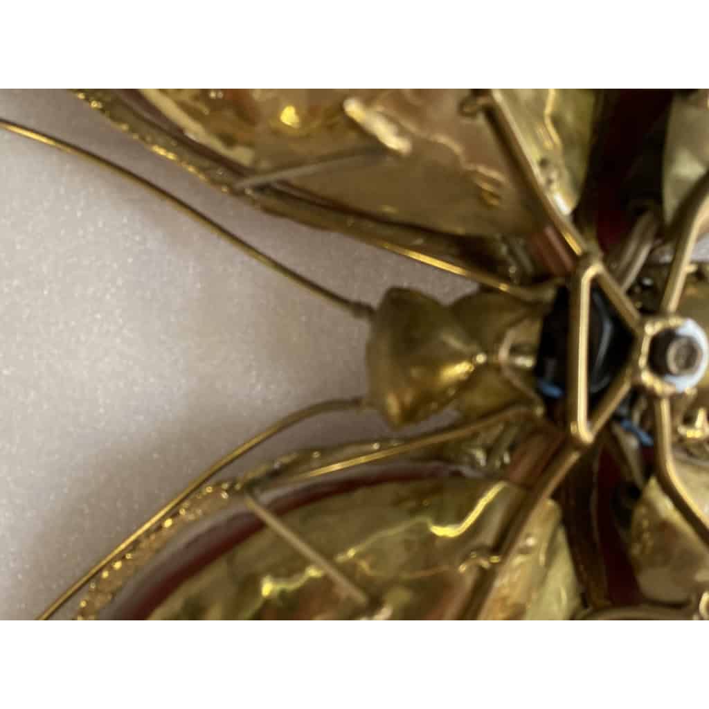 1970’ Applique Papillon en Bronze ou Laiton, Duval Brasseur Ou Isabelle Faure, 4 Ampoules, Ailes d’Agate | Biron 1970’ Applique Papillon en Bronze ou Laiton, Duval Brasseur Ou Isabelle Faure, 4 Ampoules, Ailes d’Agate
