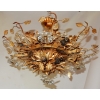 1970′ Plafonnier ou Applique à Décor de Fleurs et Feuilles en Métal Doré Style Maison Baguès Feuilles en Verre 15 Ampoules | Biron ||||||||