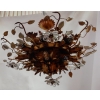 1970′ Plafonnier ou Applique à Décor de Fleurs et Feuilles en Métal Doré Style Maison Baguès Feuilles en Verre 15 Ampoules | Biron 1970′ Plafonnier ou Applique à Décor de Fleurs et Feuilles en Métal Doré Style Maison Baguès Feuilles en Verre 15 Ampoules