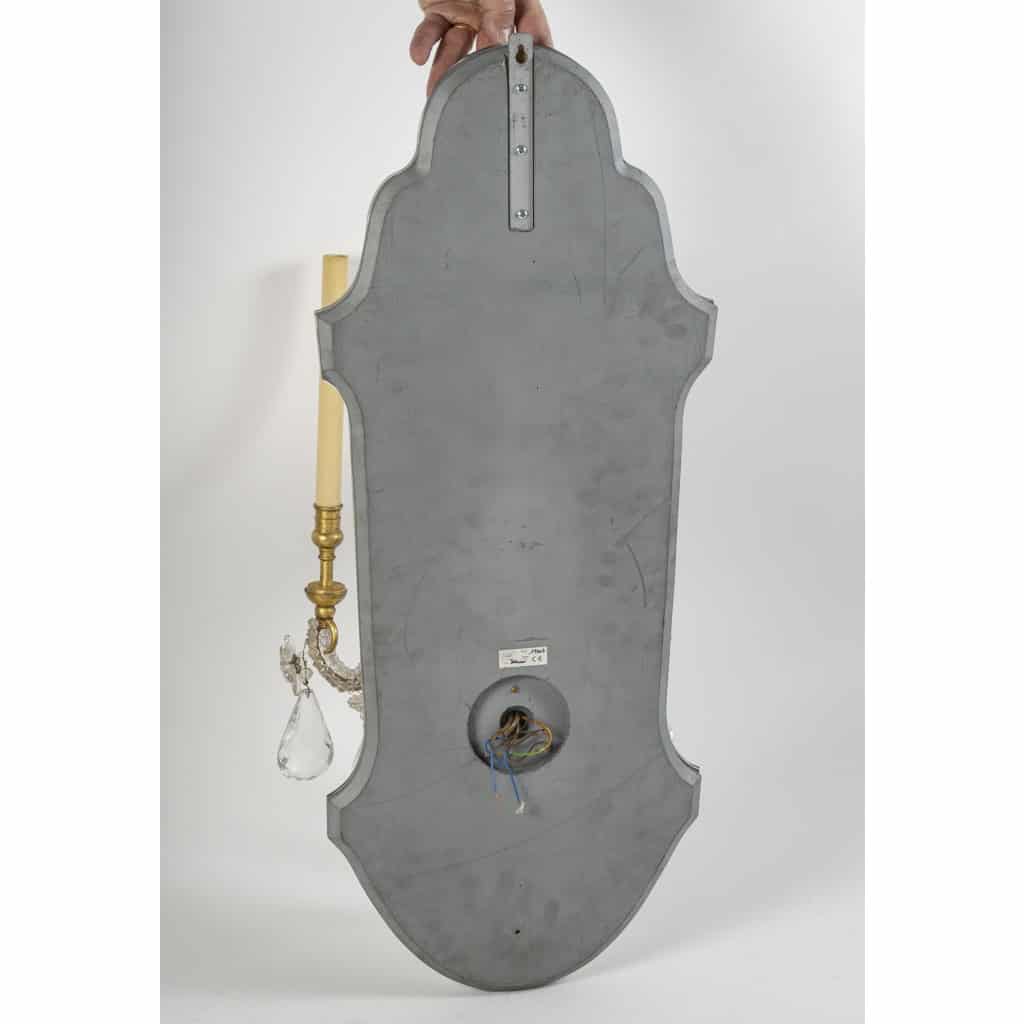 Paire d’appliques en miroir et fer doré et papilles de verre, 1950-1960 | Biron Paire d’appliques en miroir et fer doré et papilles de verre, 1950-1960