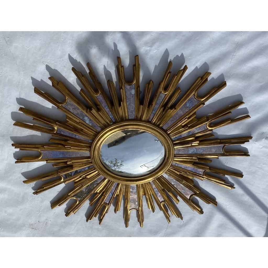1970′ Miroir Soleil Ovale , Résine Dorée | Biron 1970′ Miroir Soleil Ovale , Résine Dorée