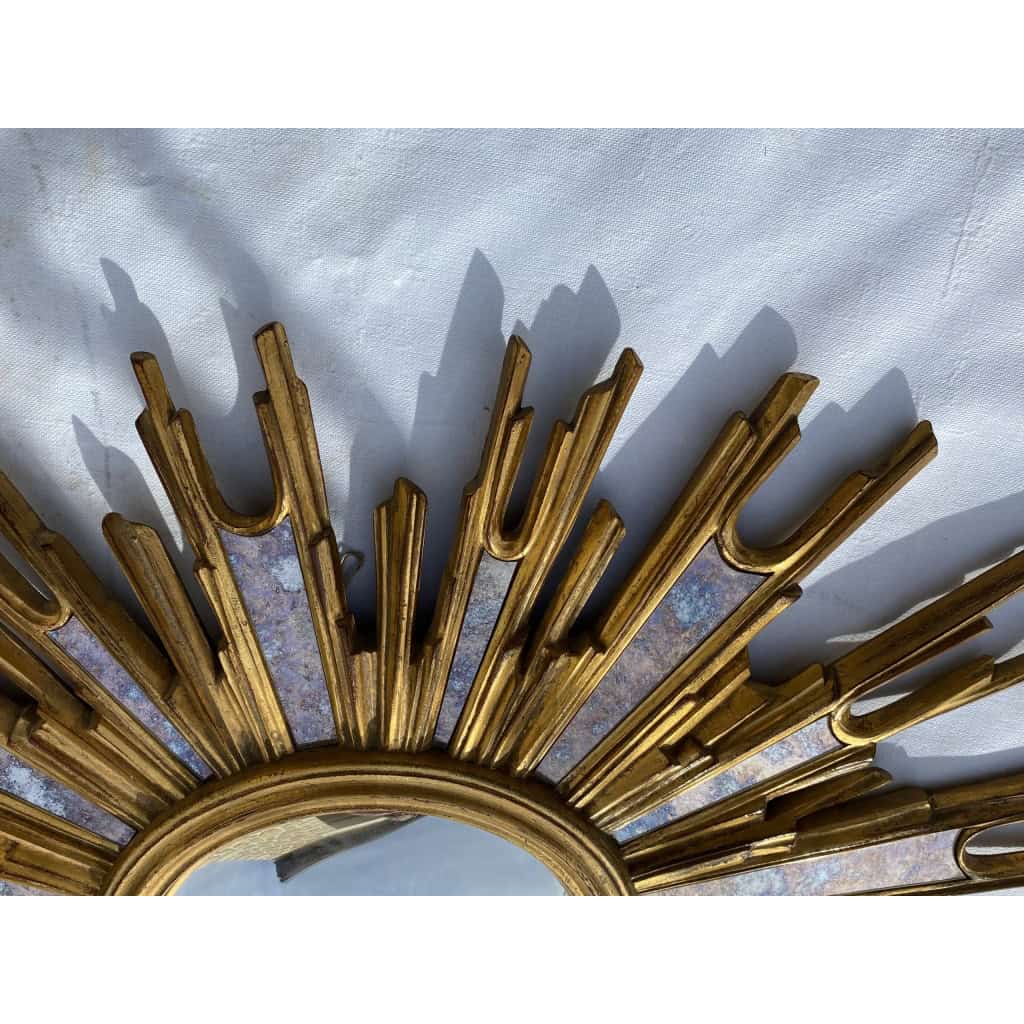 1970′ Miroir Soleil Ovale , Résine Dorée | Biron 1970′ Miroir Soleil Ovale , Résine Dorée