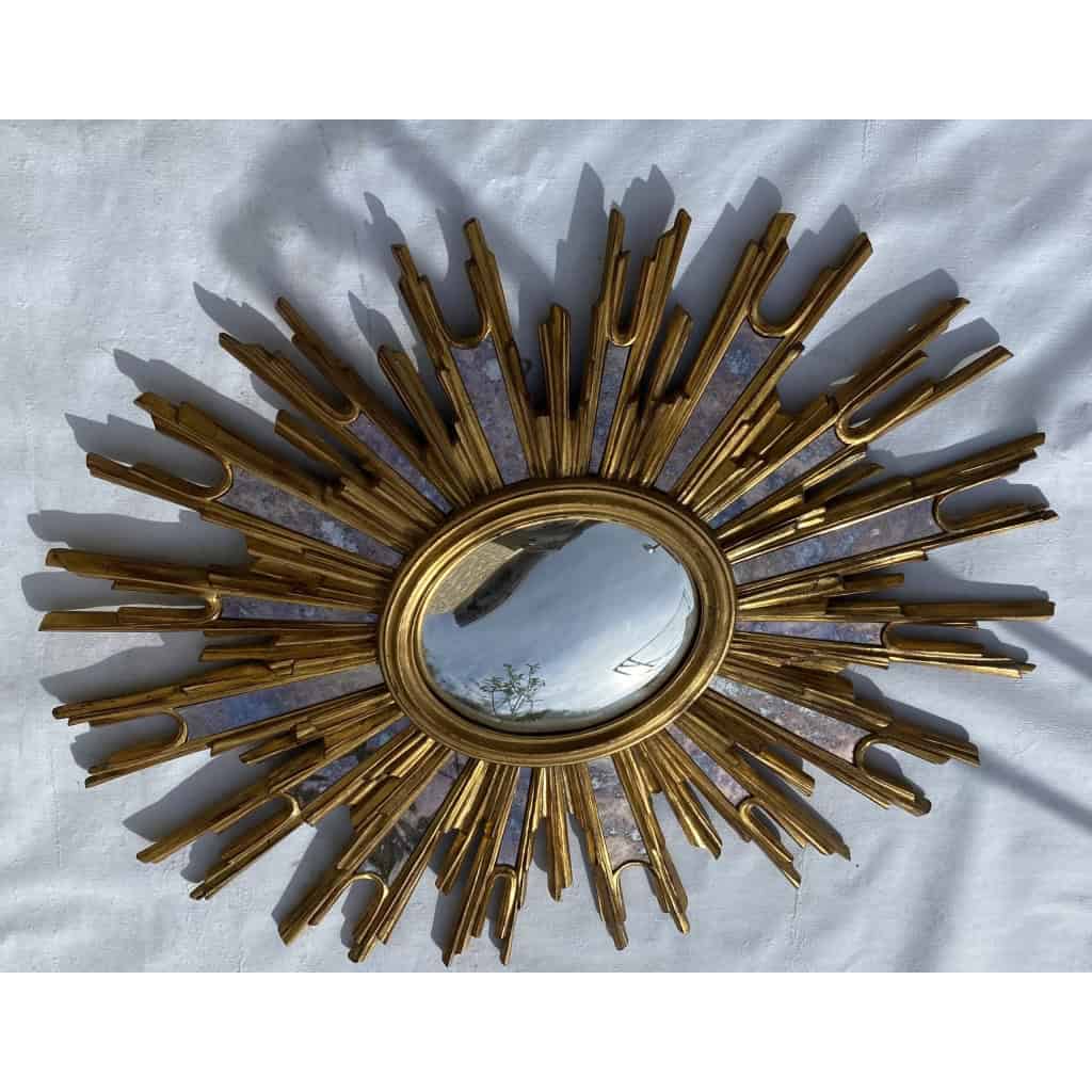 1970′ Miroir Soleil Ovale , Résine Dorée | Biron 1970′ Miroir Soleil Ovale , Résine Dorée