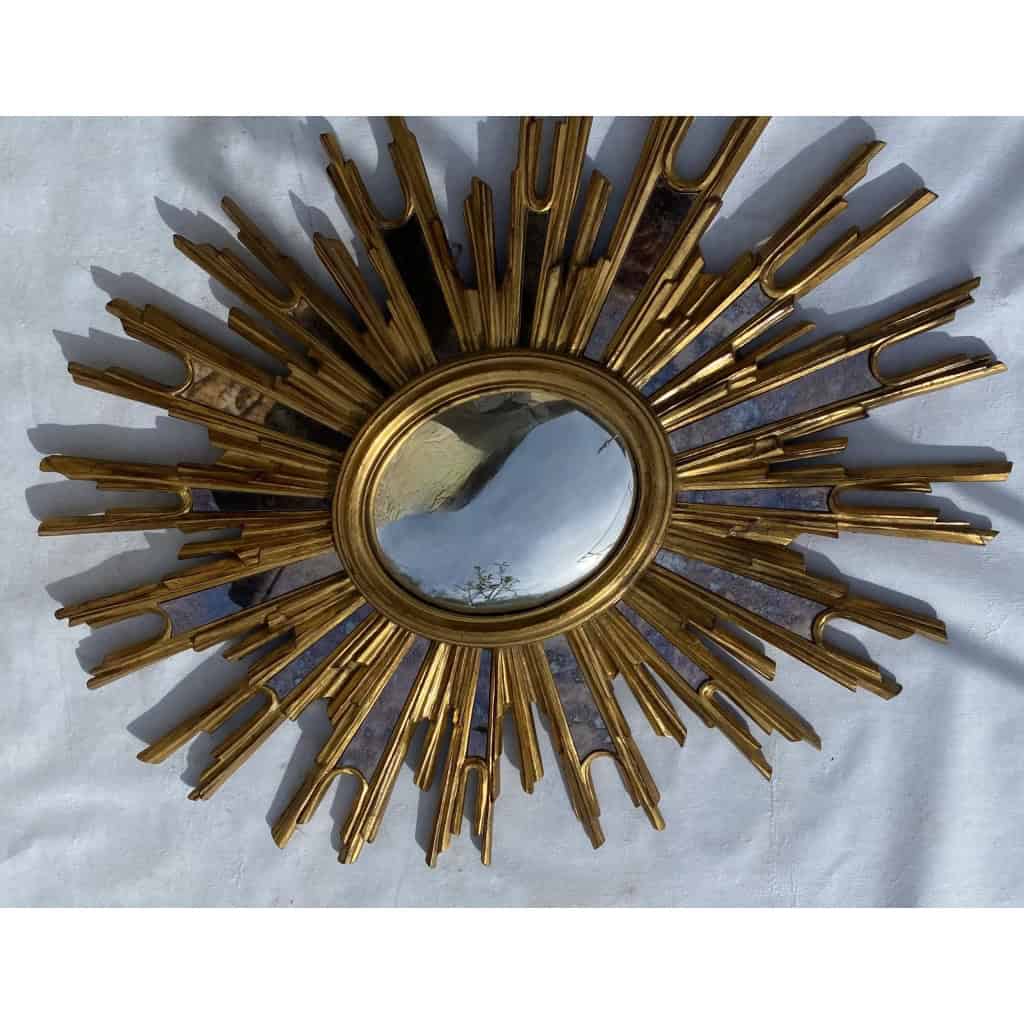 1970′ Miroir Soleil Ovale , Résine Dorée | Biron 1970′ Miroir Soleil Ovale , Résine Dorée