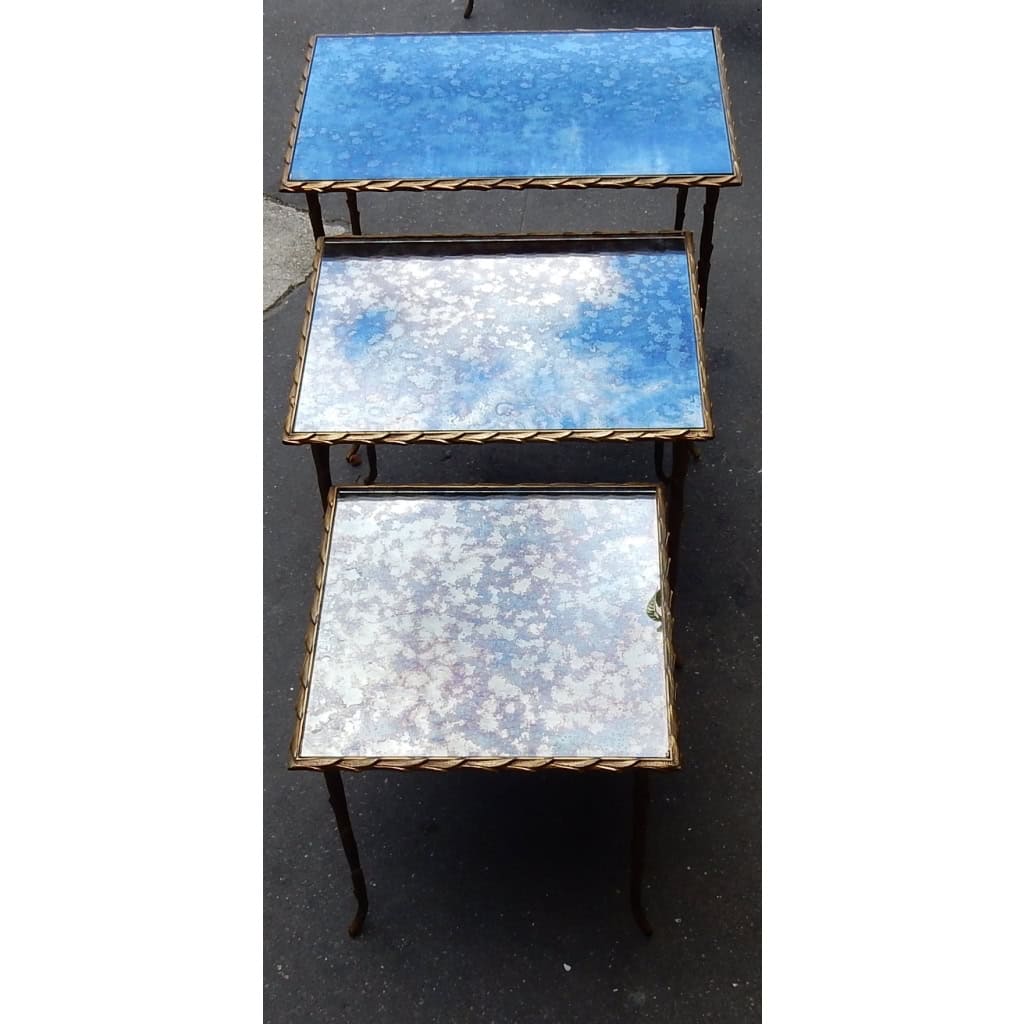 1950/70 Série de 3 Tables Gigognes Modèle Palmier Maison Charles