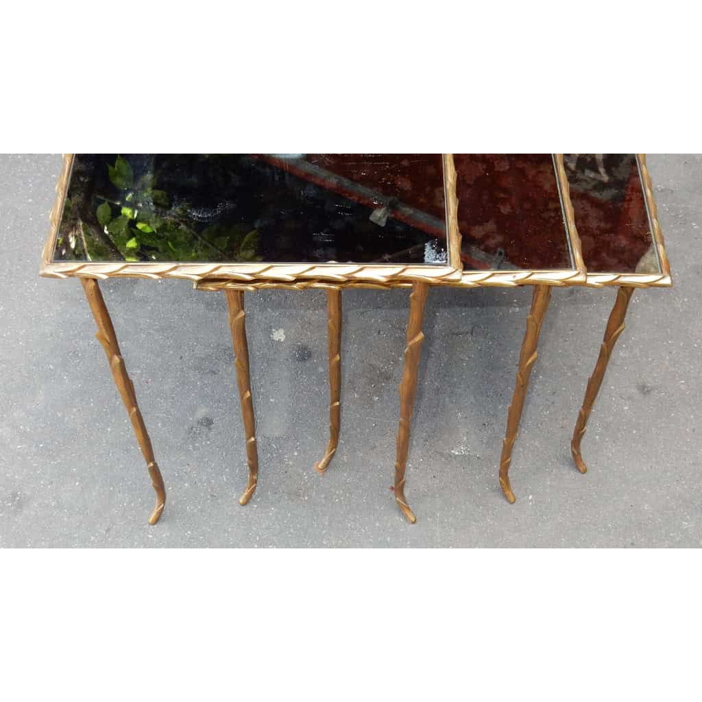 1950/70 Série de 3 Tables Gigognes Modèle Palmier Maison Charles