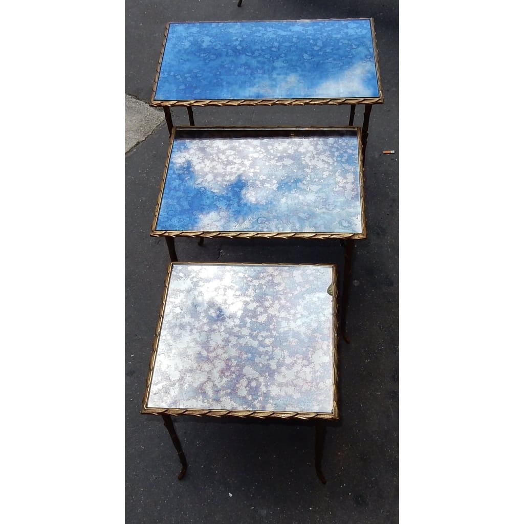 1950/70 Série de 3 Tables Gigognes Modèle Palmier Maison Charles