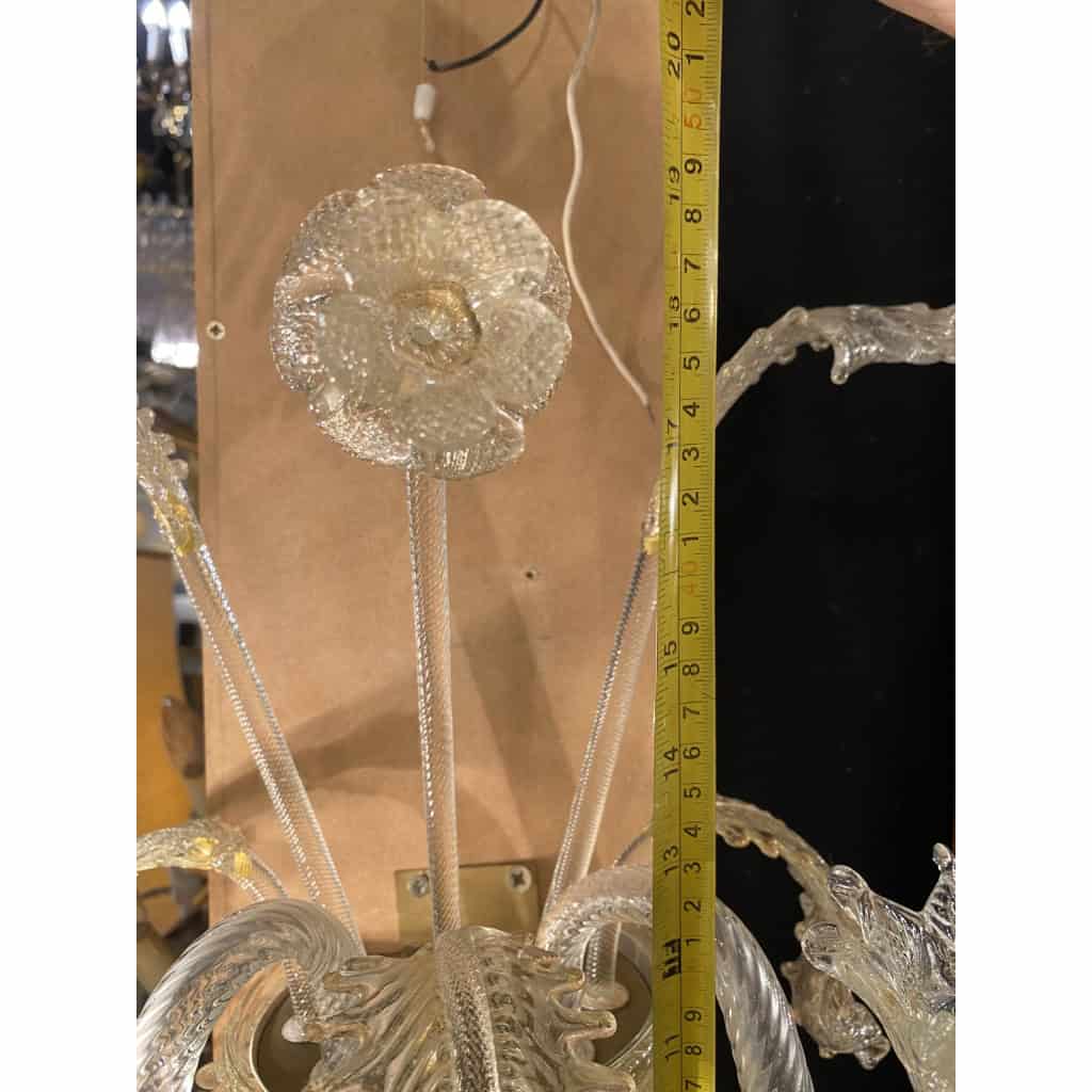 1950/70′ Paire d’Appliques à 2 Bras de Lumière en Cristal de Murano Avec Paillons d’Or | Biron 1950/70′ Paire d’Appliques à 2 Bras de Lumière en Cristal de Murano Avec Paillons d’Or