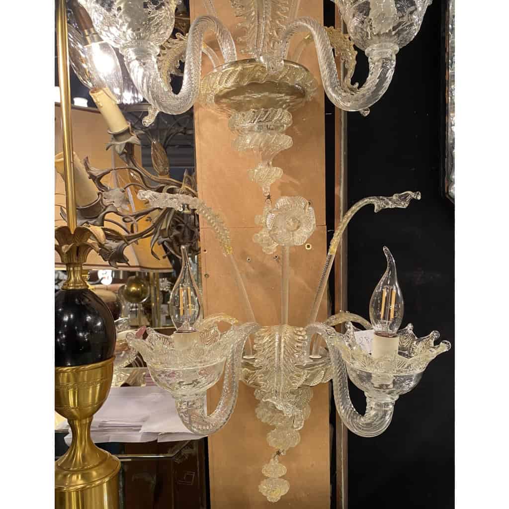 1950/70′ Paire d’Appliques à 2 Bras de Lumière en Cristal de Murano Avec Paillons d’Or | Biron 1950/70′ Paire d’Appliques à 2 Bras de Lumière en Cristal de Murano Avec Paillons d’Or