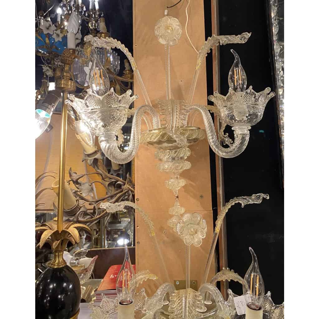 1950/70′ Paire d’Appliques à 2 Bras de Lumière en Cristal de Murano Avec Paillons d’Or | Biron 1950/70′ Paire d’Appliques à 2 Bras de Lumière en Cristal de Murano Avec Paillons d’Or
