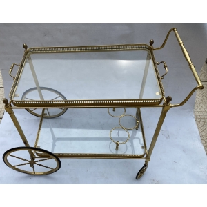 1950/70 Desserte Roulante Maison Jansen En Laiton Et Bronze Doré Pommes De Pin