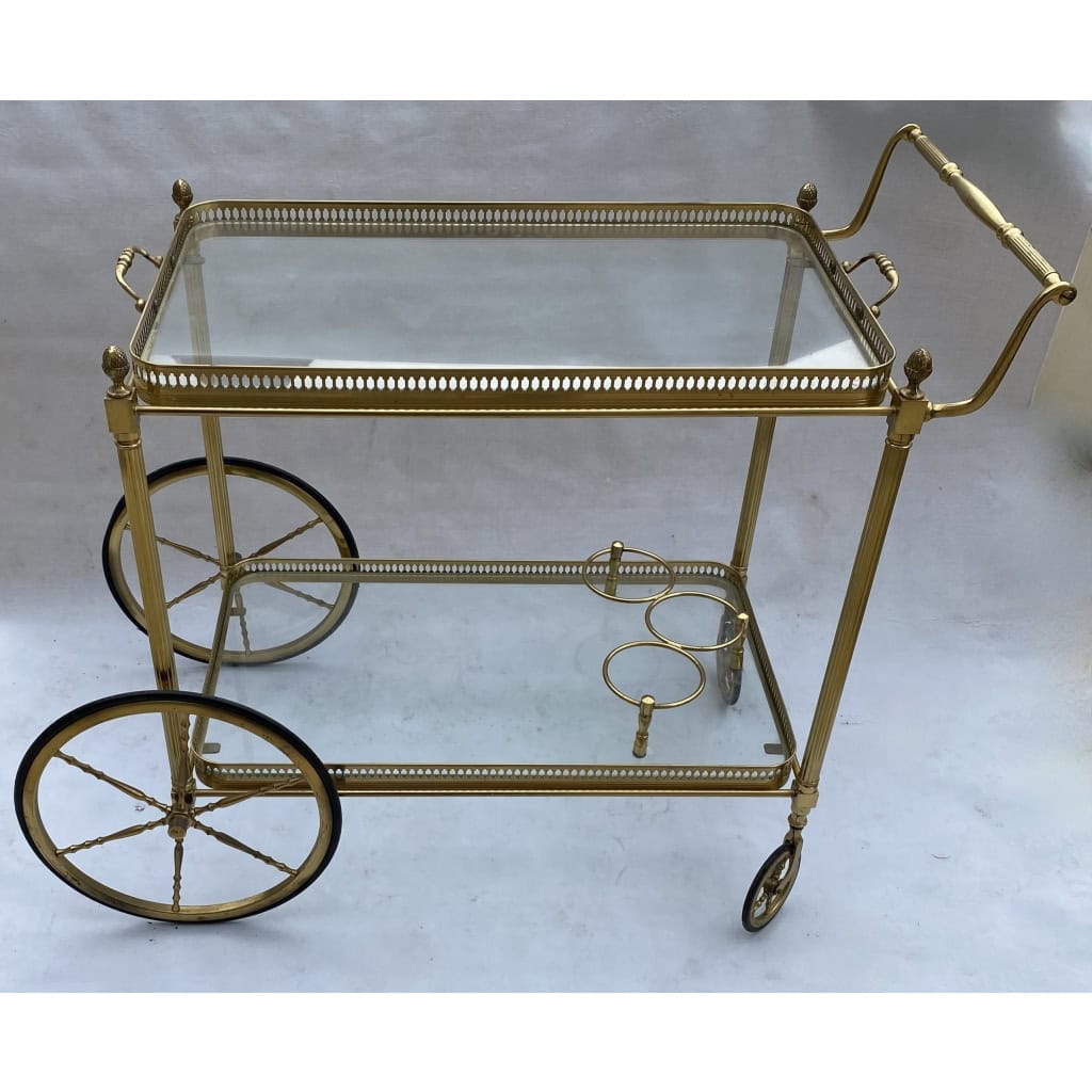 1950/70 Desserte Roulante Maison Jansen En Laiton Et Bronze Doré Pommes De Pin | Biron 1950/70 Desserte Roulante Maison Jansen En Laiton Et Bronze Doré Pommes De Pin