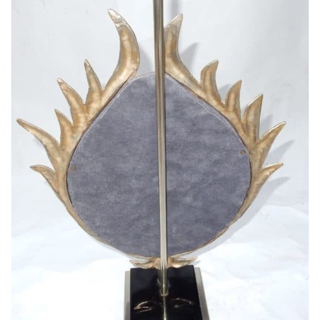 1970′ Lampe Décor Lotus, Bronze Argenté, Galuchat, Agate, Duval Brasseur Non Signée | Biron 1970′ Lampe Décor Lotus, Bronze Argenté, Galuchat, Agate, Duval Brasseur Non Signée