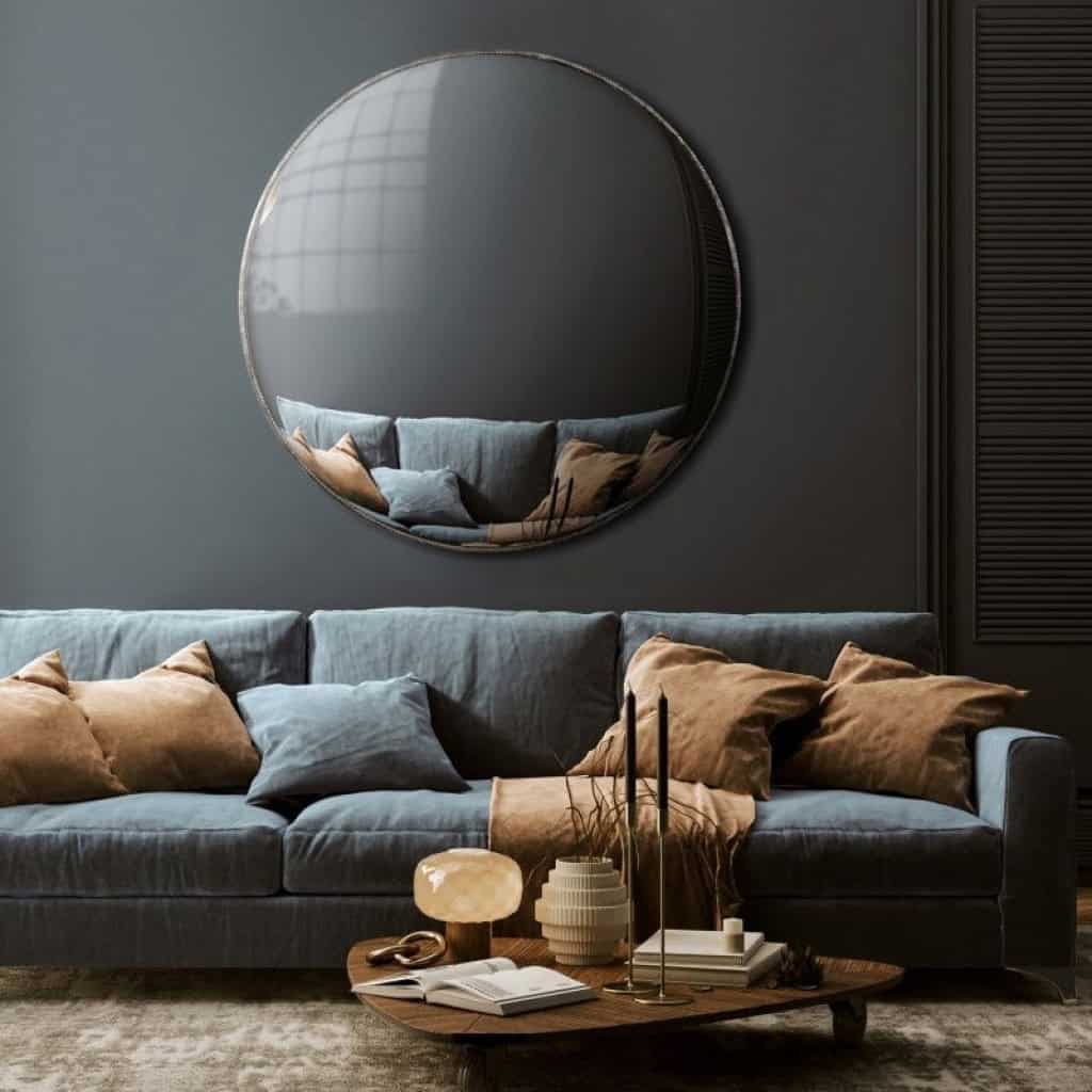 Miroir Sorcière, miroir bombé, Diamètre 120cm, miroir et métal, XXIème siècle. | Biron Miroir Sorcière, miroir bombé, Diamètre 120cm, miroir et métal, XXIème siècle.