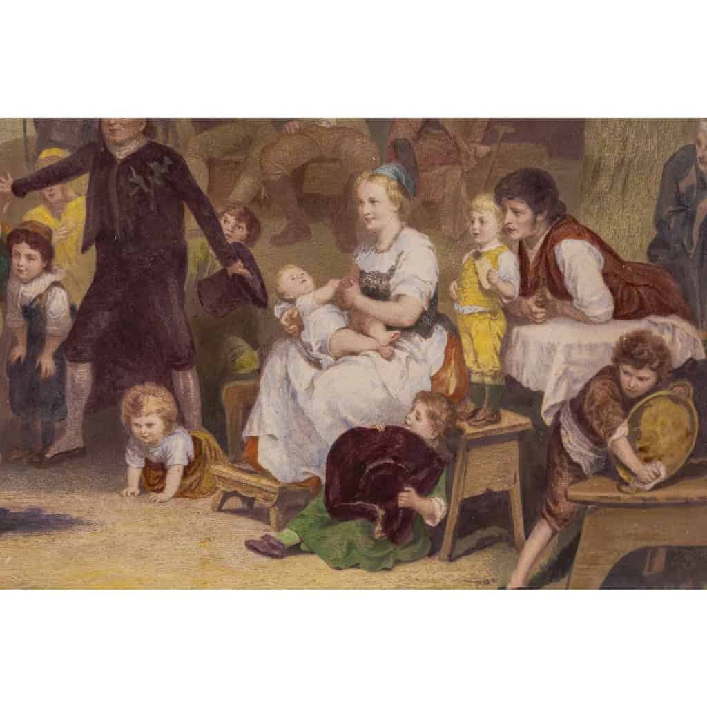 Scène de genre peinte émaillée, d’après Louis Knaus « La Cinquantaine », dans son cadre en laiton, fin du XIXe siècle | Biron Scène de genre peinte émaillée, d'après Louis Knaus "La Cinquantaine", dans son cadre en laiton, fin du XIXe siècle