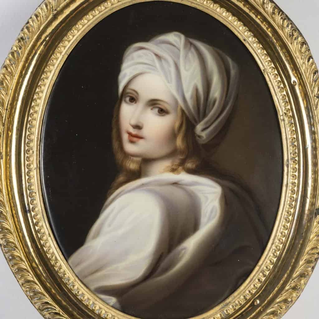 Miniature peinte sur porcelaine d’après Guido Reni : Portrait de Béatrice Cenci, travail français du XIXe siècle | Biron Miniature peinte sur porcelaine d'après Guido Reni : Portrait de Béatrice Cenci, travail français du XIXe siècle