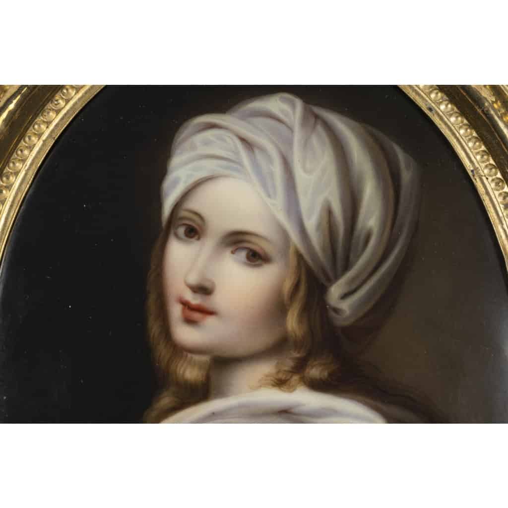 Miniature peinte sur porcelaine d’après Guido Reni : Portrait de Béatrice Cenci, travail français du XIXe siècle | Biron Miniature peinte sur porcelaine d'après Guido Reni : Portrait de Béatrice Cenci, travail français du XIXe siècle