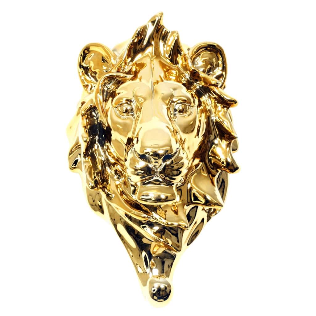 Sculpture en bronze doré, porte serviette représentant la tête d’un Lion, XXème siècle | Biron Sculpture en bronze doré, porte serviette représentant la tête d’un Lion, XXème siècle