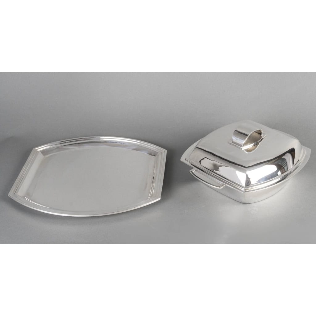 CHRISTOFLE – SOUPIERE MODERNISTE SUR SON PLATEAU EN ARGENT MASSIF ART DECO | Biron CHRISTOFLE - SOUPIERE MODERNISTE SUR SON PLATEAU EN ARGENT MASSIF ART DECO