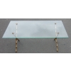 1950/70 Table Basse en Bronze Doré Maison Baguès Modèle Bambou, Entretoise, Plateau en Verre Vissé