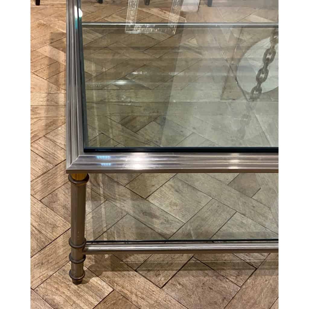 1950/70′ Table Basse Maison Jansen Bronze Ou Laiton Patiné Et Argenté