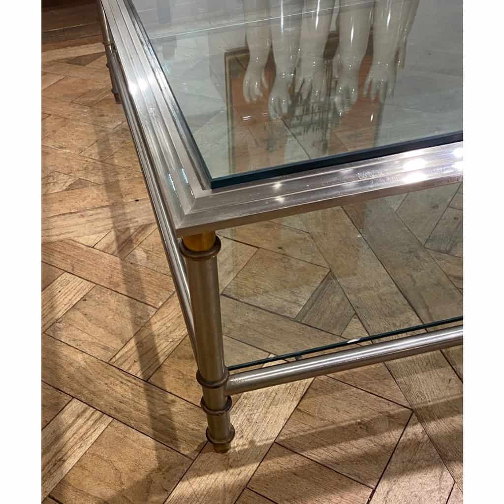 1950/70′ Table Basse Maison Jansen Bronze Ou Laiton Patiné Et Argenté