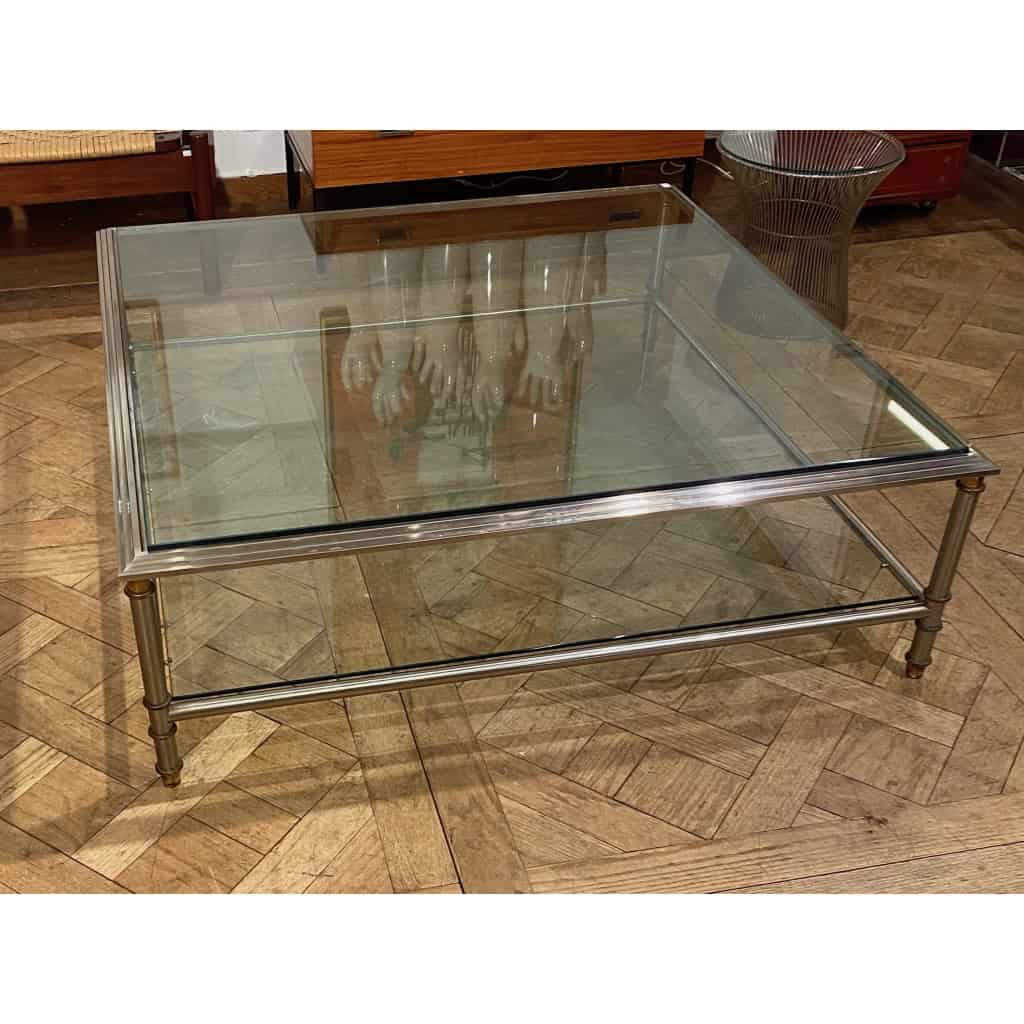 1950/70′ Table Basse Maison Jansen Bronze Ou Laiton Patiné Et Argenté