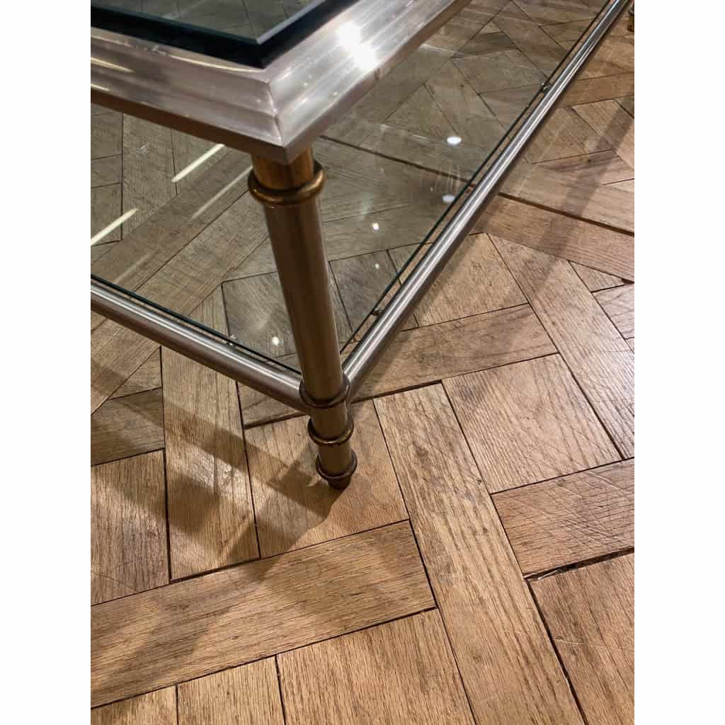 1950/70′ Table Basse Maison Jansen Bronze Ou Laiton Patiné Et Argenté