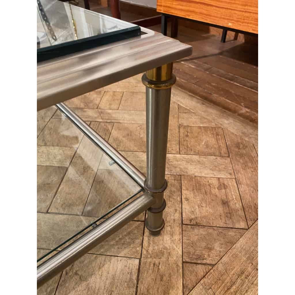 1950/70′ Table Basse Maison Jansen Bronze Ou Laiton Patiné Et Argenté
