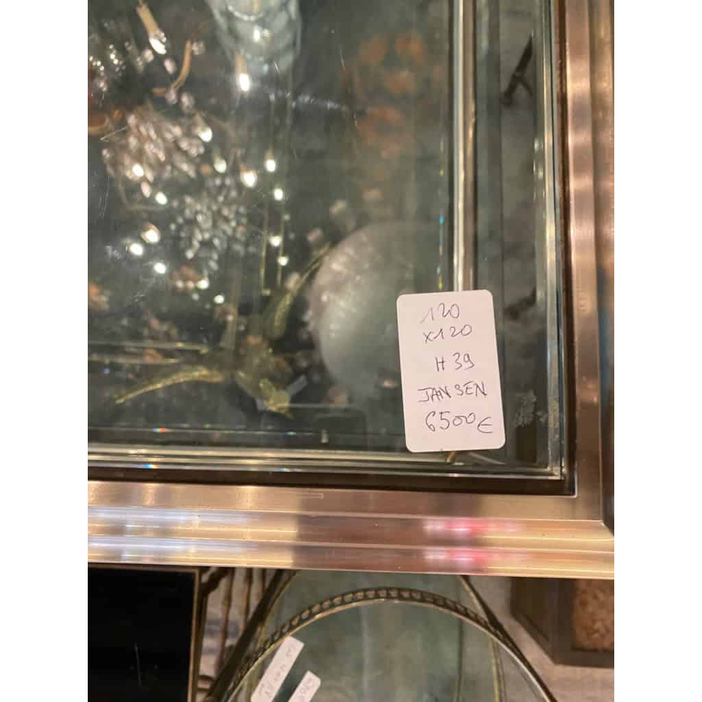 1950/70′ Table Basse Maison Jansen Bronze Ou Laiton Patiné Et Argenté